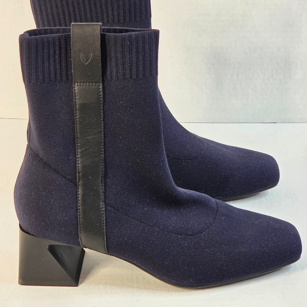 VIVAIA Melissa Navy Blue Knit Square Toe Geometric Heel Ankle Boots EU 38.5 US 8